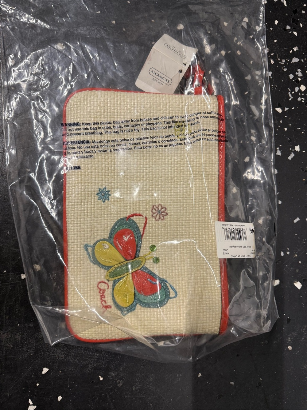 Coach Cream Wristlet with Red Trim and Multicolor Butterfly